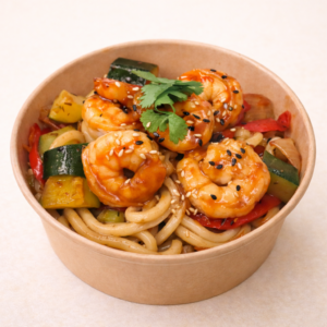 Udon japonais aux gambas et légumes – food truck Takoyaki & More à Namur